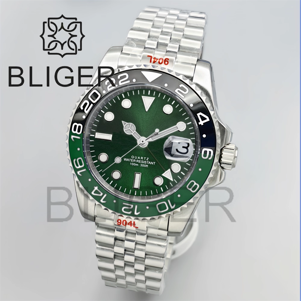 Mens Fashion Bracelet - BLIGER 40mm GMT Men's Watches 100M