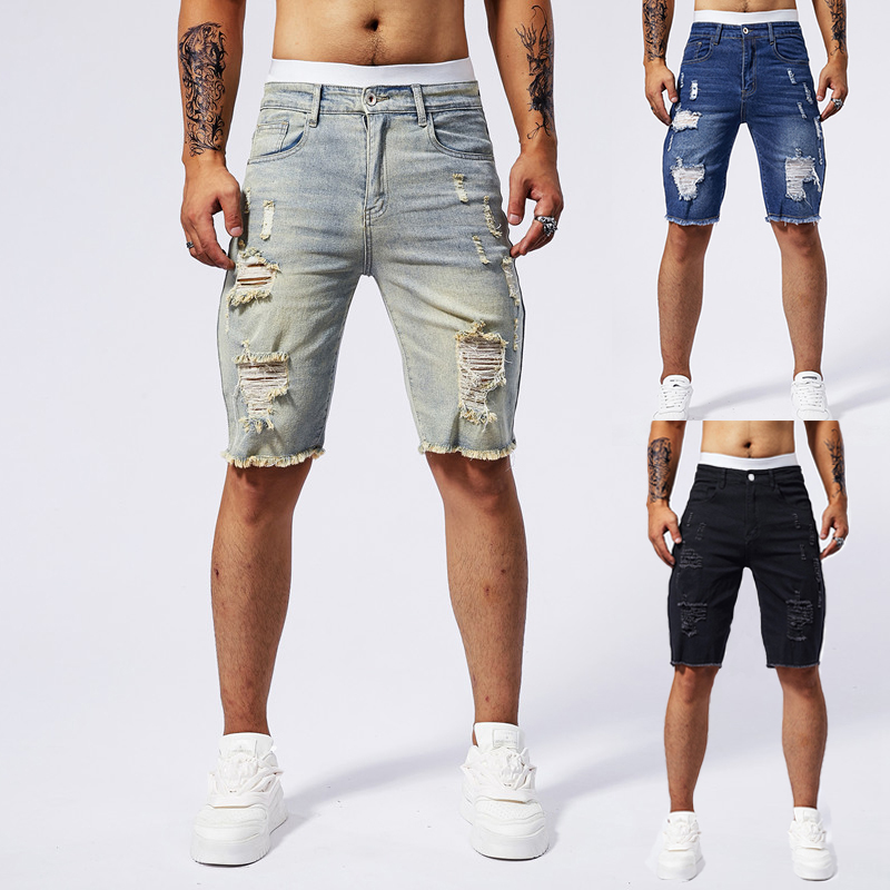 Mens Fashion Summer 2025 - 2025 Summer New Men's Ripped Denim