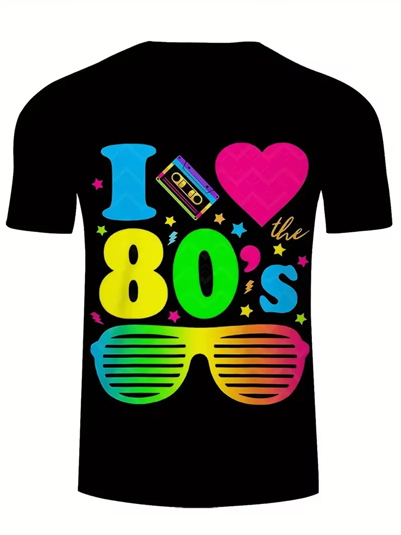 Mens Fashion In The 80S - 3D Digital Print Retro 80s Graphic