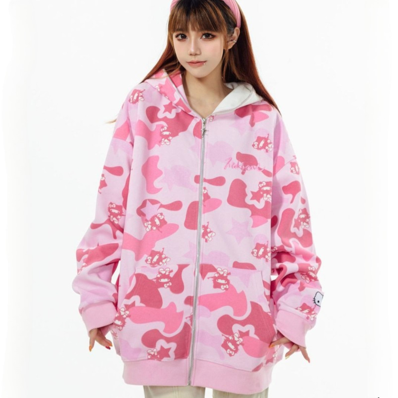 Streetwear Hoodie - Casual Ins Sanrio Hello Kitty Camouflage