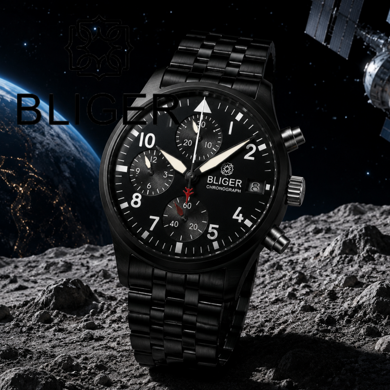 Mens Fashion Bracelet - BLIGER Full Black Brushed 38mm VK67