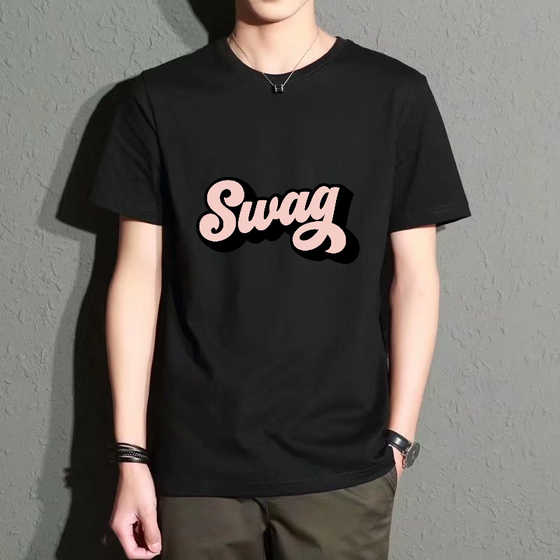 Men'S Fashion Pink Shirt - Men's Black Round-Neck Short-Sleeved T-Shirt with