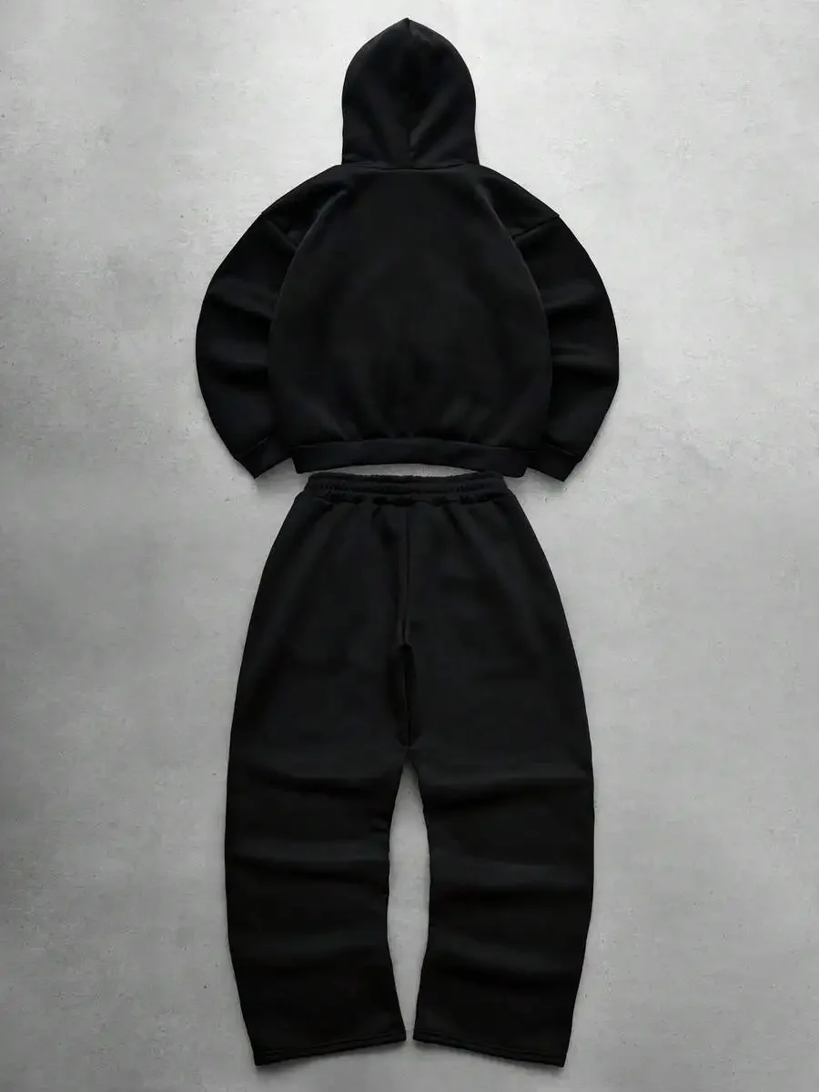 Streetwear Hoodie - Mens Black Zip-Up Hoodie And Jogger