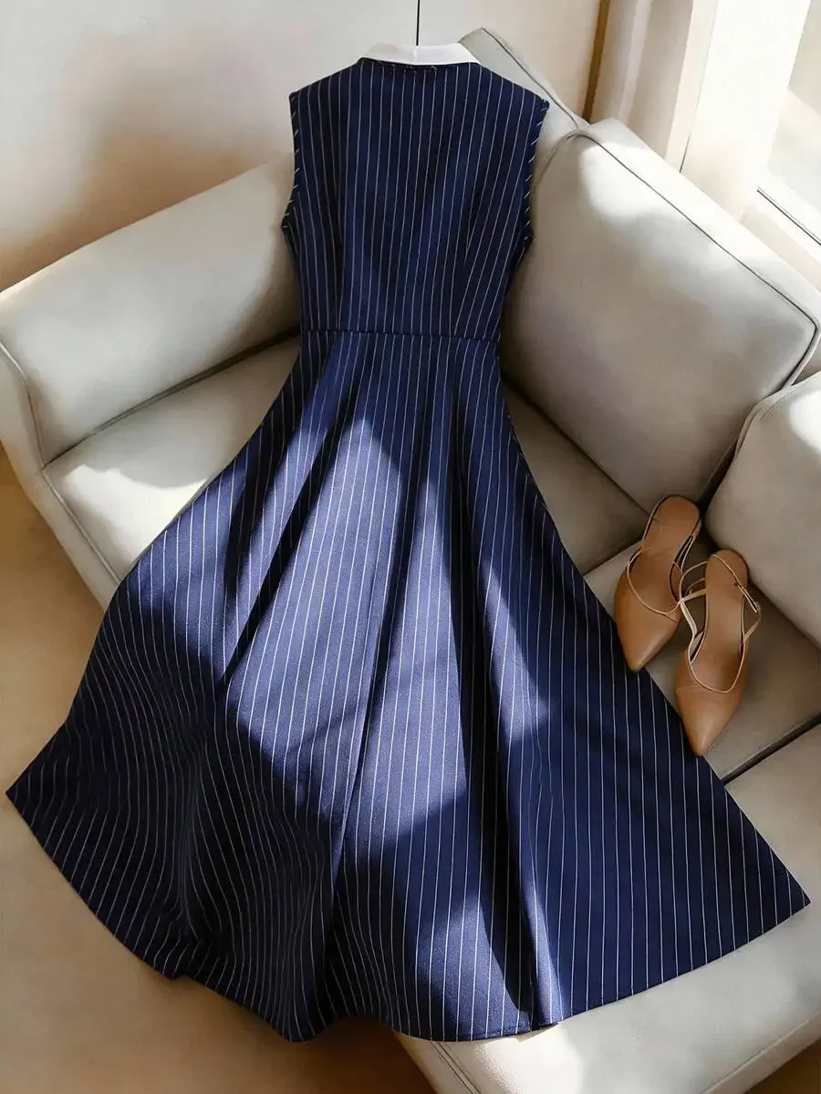 Blue Striped Sleeveless A-Line - Men Fashion Elegant recensie en prijs