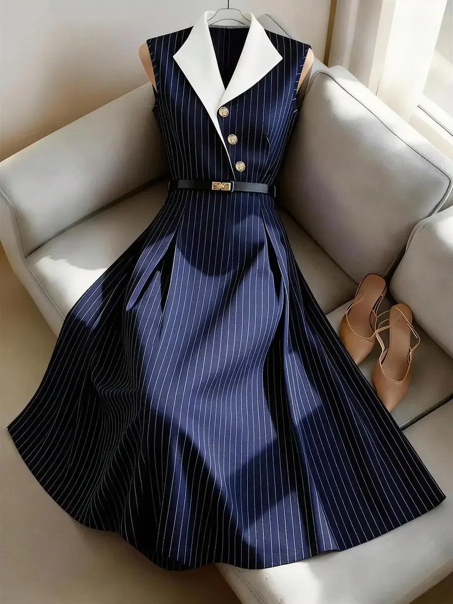 Blue Striped Sleeveless A-Line - Men Fashion Elegant recensie en prijs