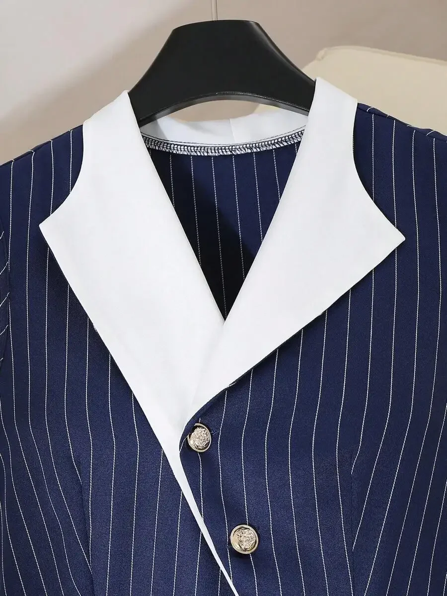 Blue Striped Sleeveless A-Line - Men Fashion Elegant recensie en prijs