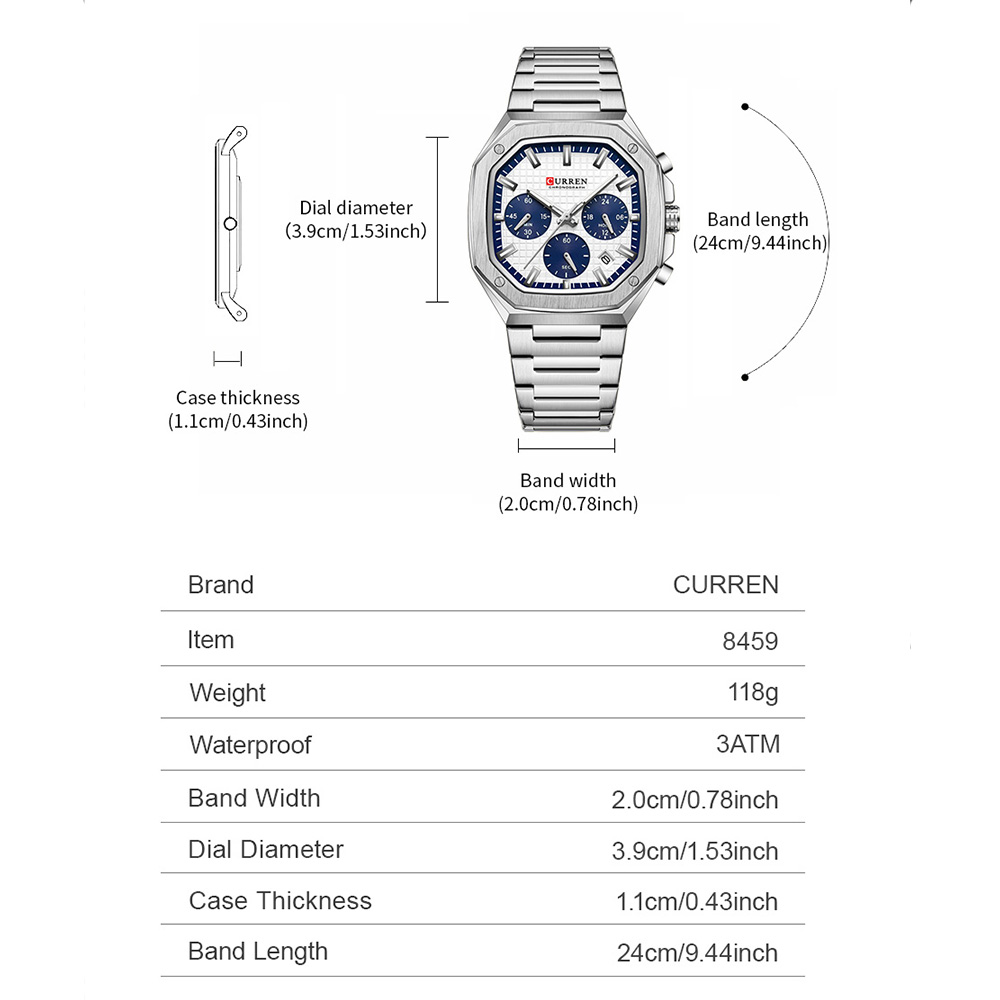 CURREN Luxury Square Chrono Wa - Mens Fashion Bracelet recensie en prijs